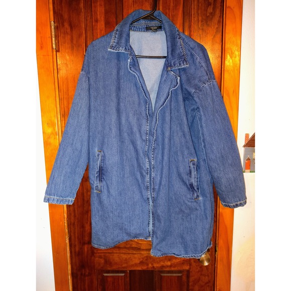 Forever 21 Denim Coat Women's Collared Long Sleeve Jacket Blue - Picture 1 of 3